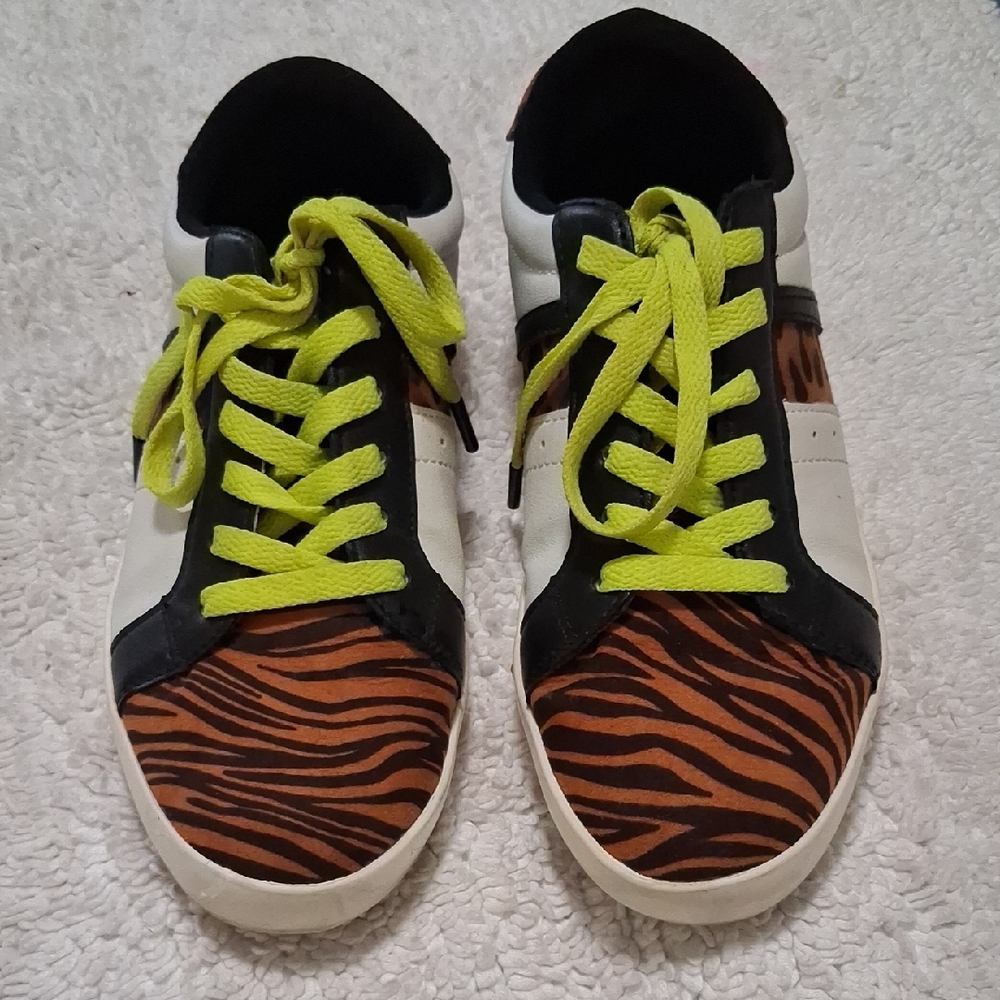 Zebra Print Sneakers with Neon Laces